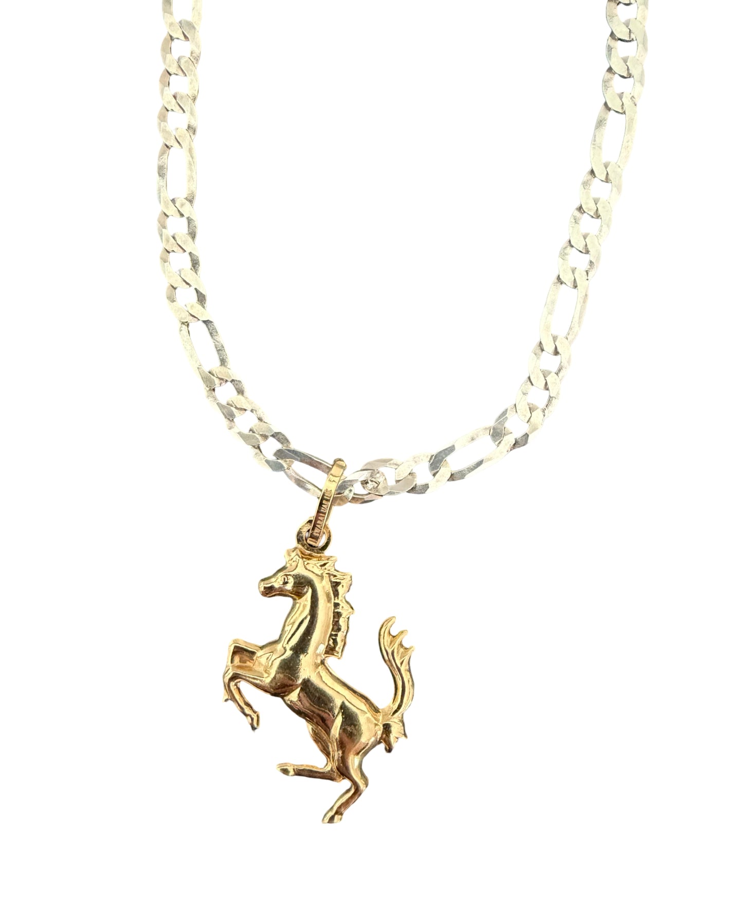 18k Gold Horse Pendant on 925 Silver Chain