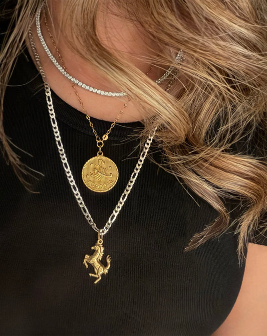 18k Gold Horse Pendant on 925 Silver Chain