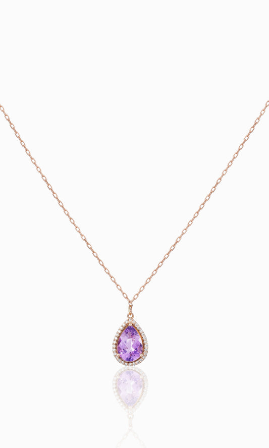 Amethyst with natural diamonds frame pendant necklace